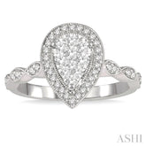 1/2 Ctw Pear Shape Mount Marquise Shank Lovebright Round Cut Diamond Ring in 14K White Gold